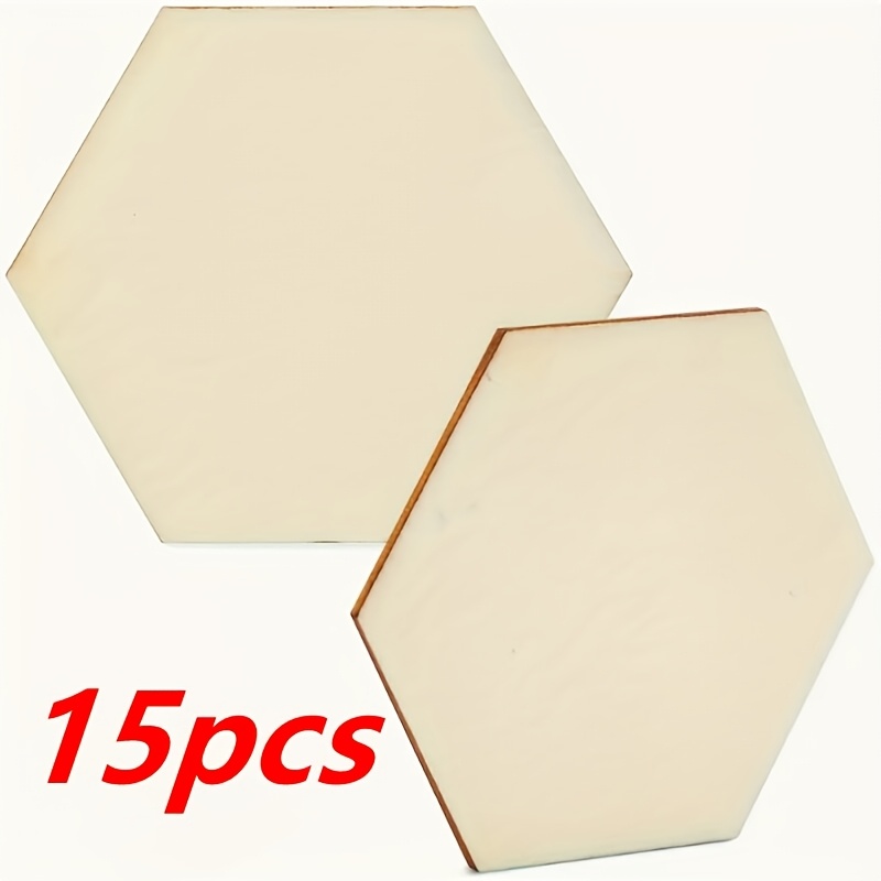 Image of 15pcs 3.94inch Blank Hexagon Wooden Plaques - Versatile Slices For Diy Wall Honeycomb Decor, Wedding Table Signage, Crafts, And Laser Engraving Blanks.