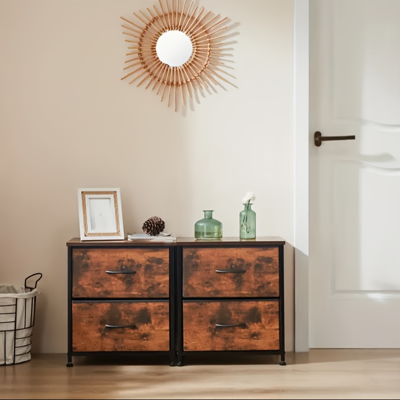 TEMU 2 Storage Drawers In 20" Height Small Bed Side Furniture End Desk, 1pc Or Set Of 2pcs Nightstand With 2 Wooden Cabinet Mini Dresser For Storage