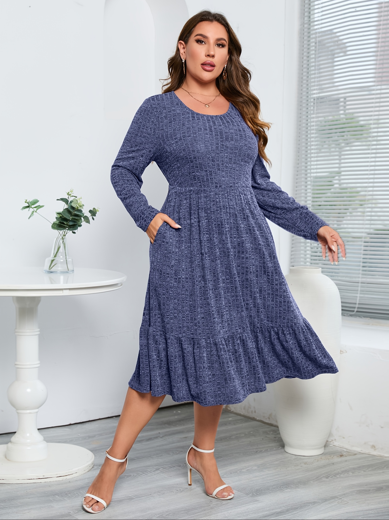 fitted lace wedding dress Knitted Thick and Warm Full Sleeve Loose Sweater Dresses – Boots N Bags  Heaven main image 0