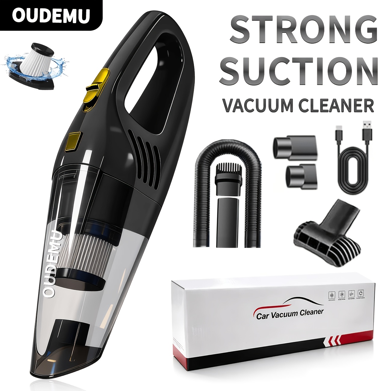 Image of Oudemu Cleaner Suitable For , Handheld Cordless Vacuum With High , - Emptying & - Hair System, Compact Portable Vacuum For Car Detailing, Low, Filtered Cup ( Cost)