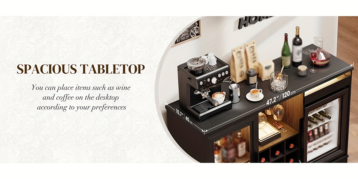 Bar Cabinet with Refrigerator, Motion Sensor, 3-Color LED Light, Glass Rack, Wine Rack, Large Storage Capacity, Mini Fridge Cabinet, Coffee Cabinet