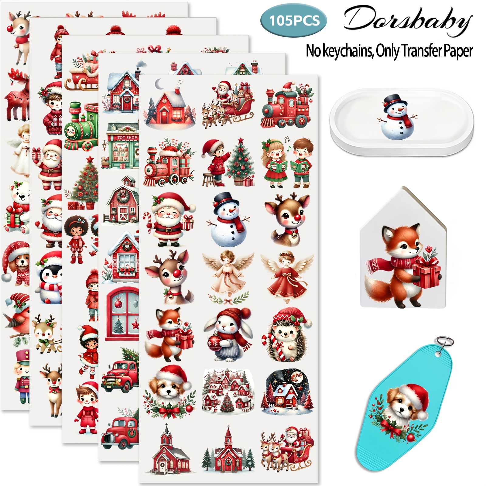 TEMU 105pcs Christmas Watercolor Uv Dtf, Uv Dtf Rub On Transfers For Mugs, Notebooks, Planters And Furniture (no Keychain, )