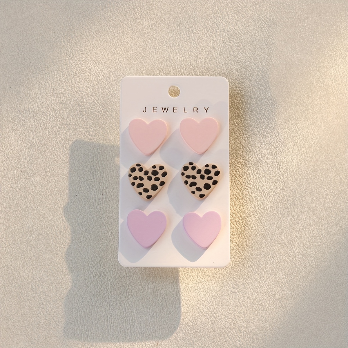 3 Pairs Of Cute Leopard Print Romantic Heart Acrylic Earring Set Women' Festival Party Gifts