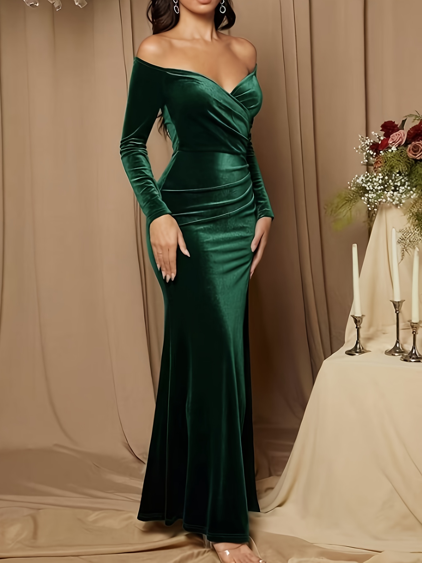 elegant directional womens solid color velvet shoulder slit - Temu United  Kingdom