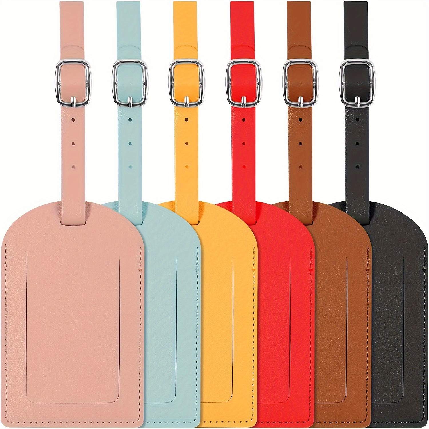 Image of 5pcs Faux Leather Baggage Tags | Random Color, With Privacy Cover - Durable Id Labels For Travel, Cruise, Vacation | Lightweight, Fashionable Design For Women And Men