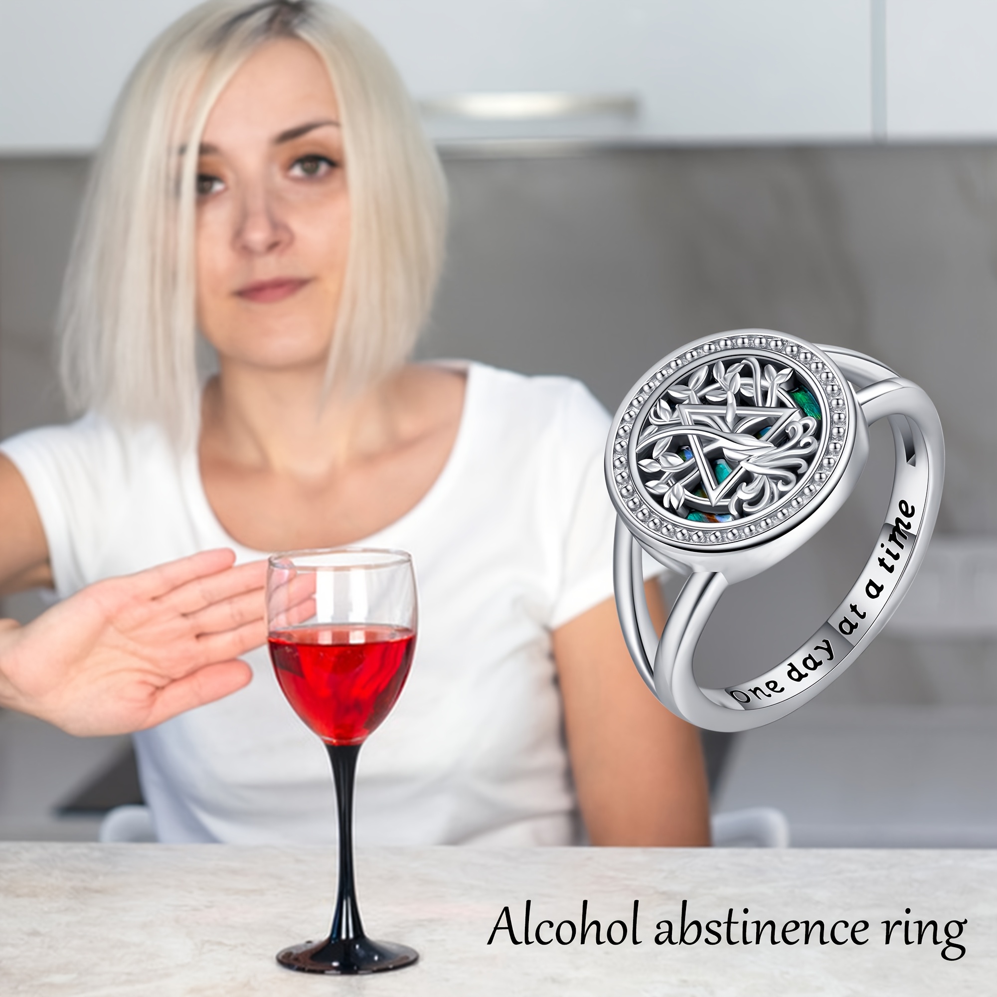 Women's Sobriety 925 Silver AA Tree of Life Ring