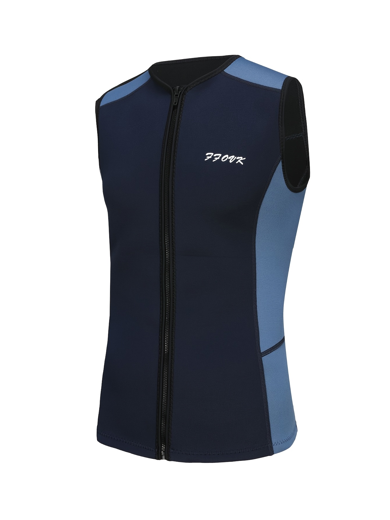 mens sleeveless neoprene diving vest 3mm thick navy blue light blue two tone design with zipper stand collar   snorkeling   beach activities   apparel sporty     design