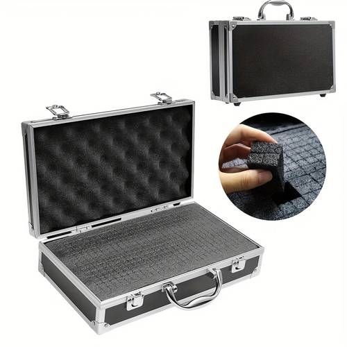 item picture aluminum tool box portable instrument box storage case with sponge lining handheld impact resistant toolbox 30x17x8cm