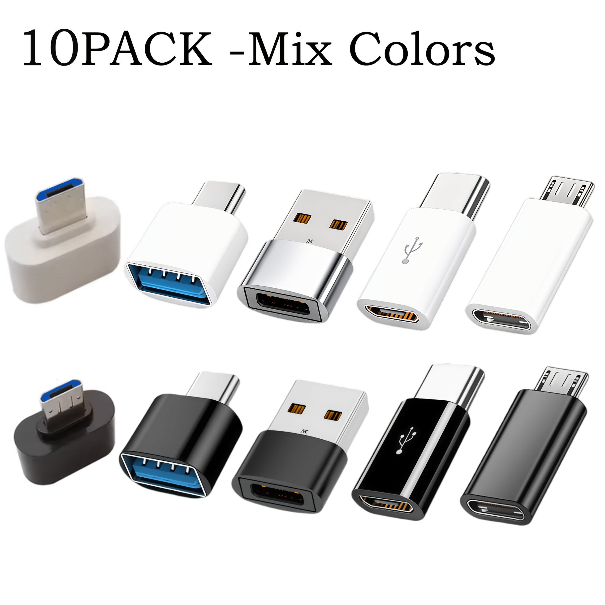 TEMU 10 piezas de adaptadores de USB a Tipo-C, convertidores OTG de USB-C a USB Micro para portátiles, coches, smartphones, auriculares, micrófonos