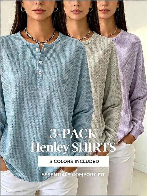 womens 3pcs casual solid color waffle crewneck sweatshirt a and versatile staple suitable lightweight and easy to style casual attire