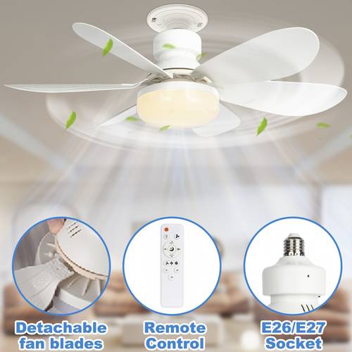 20 5 socket fan light with remote screw ceiling fans with lights e26 base small ceiling fan dimmable socket fan ceiling fan with light for garage bathroom bedroom kitchen white round lamp