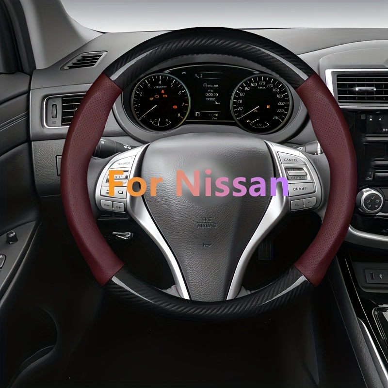TEMU Premium Carbon Fiber Texture Steering Wheel Cover For Altima, , Pathfinder, , Leaf, Juke, , Maxima, , , Pulsar - Breathable Faux Leather With ,