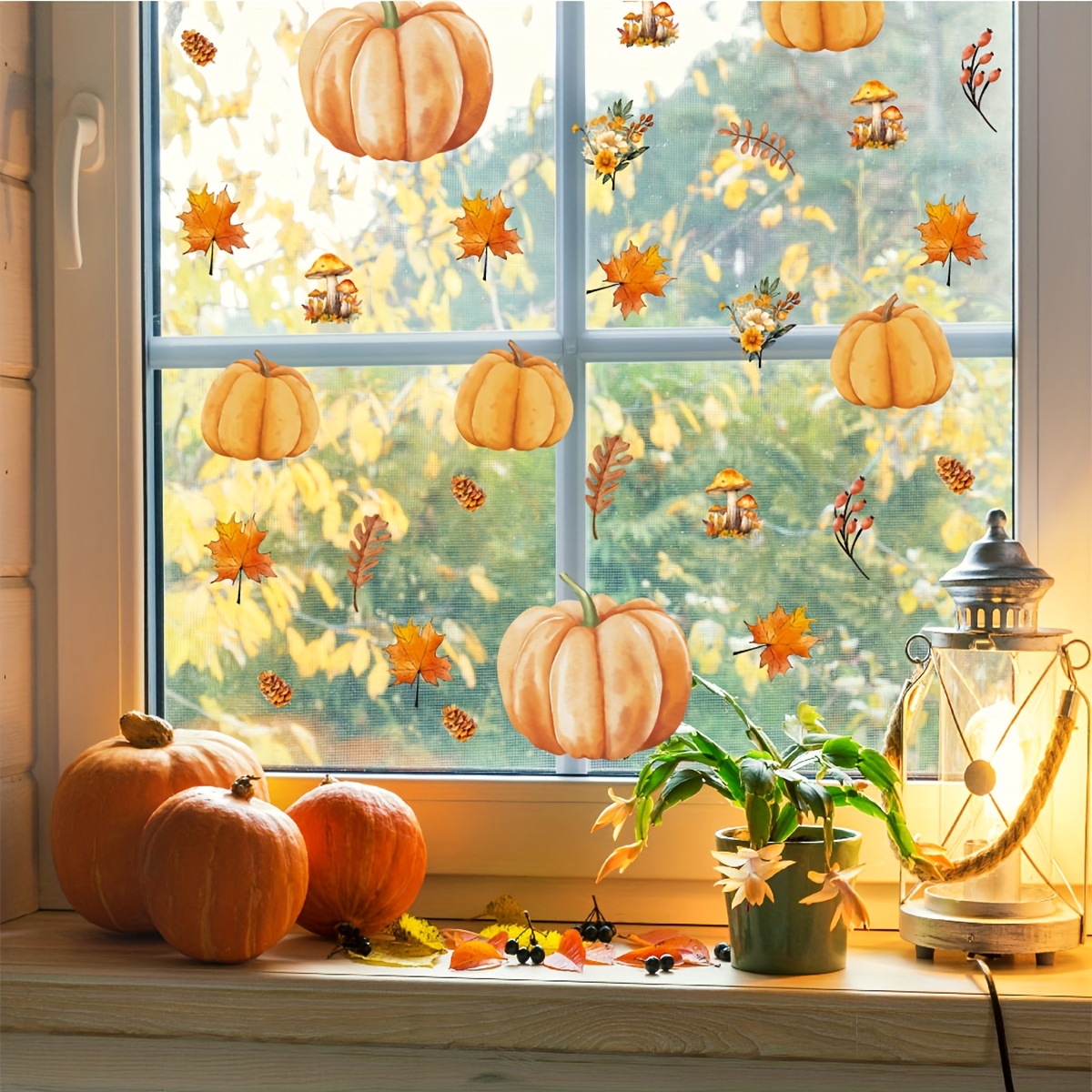 54pcs Pumpkin Autumn Leaf Window Stickers Halloween Wall Glass Decals
