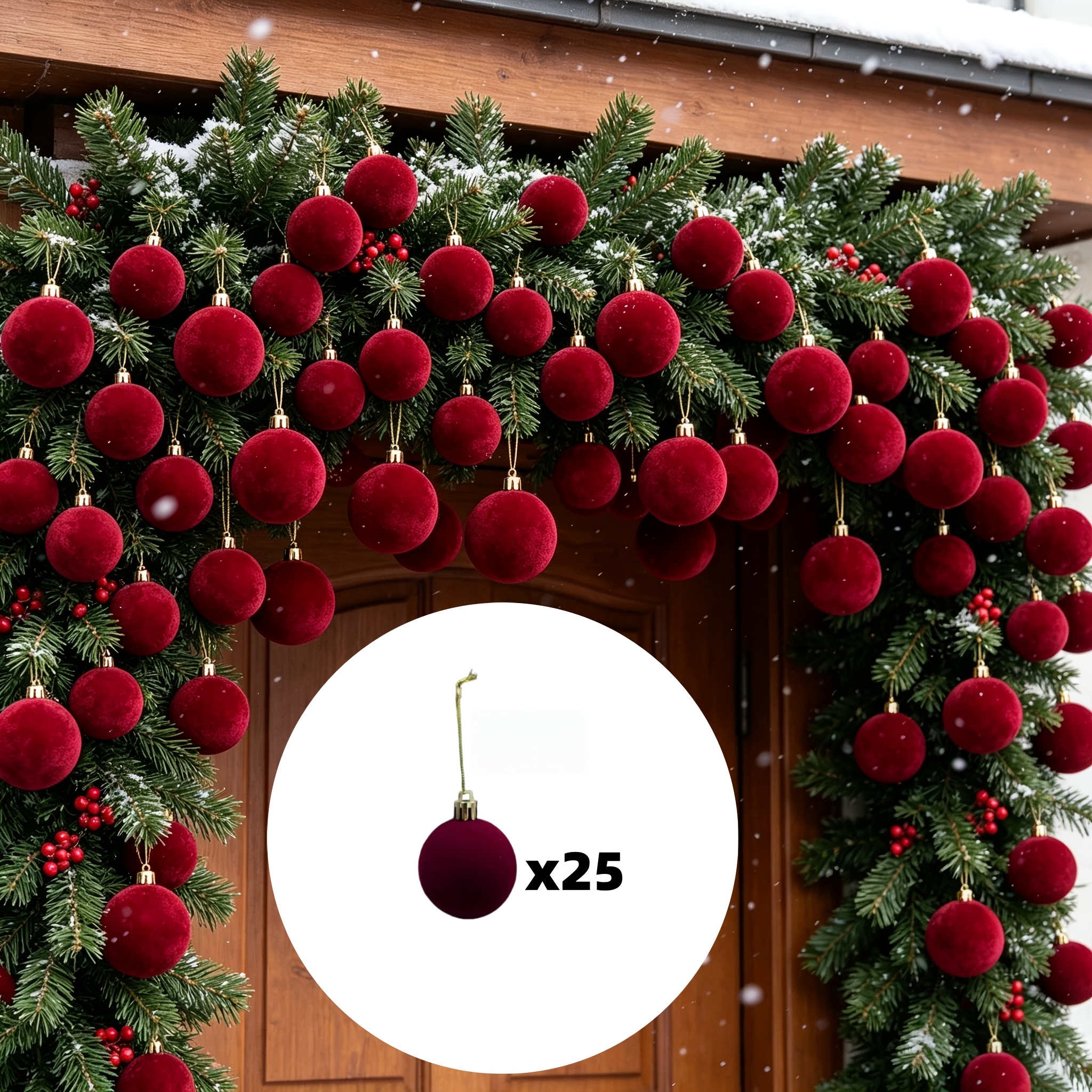 TEMU 25pcs Burgundy Velvet Christmas Balls - Home Decor Tree Ornaments, Perfect For Halloween, Thanksgiving, Birthdays, And Weddings, Durable Plastic
