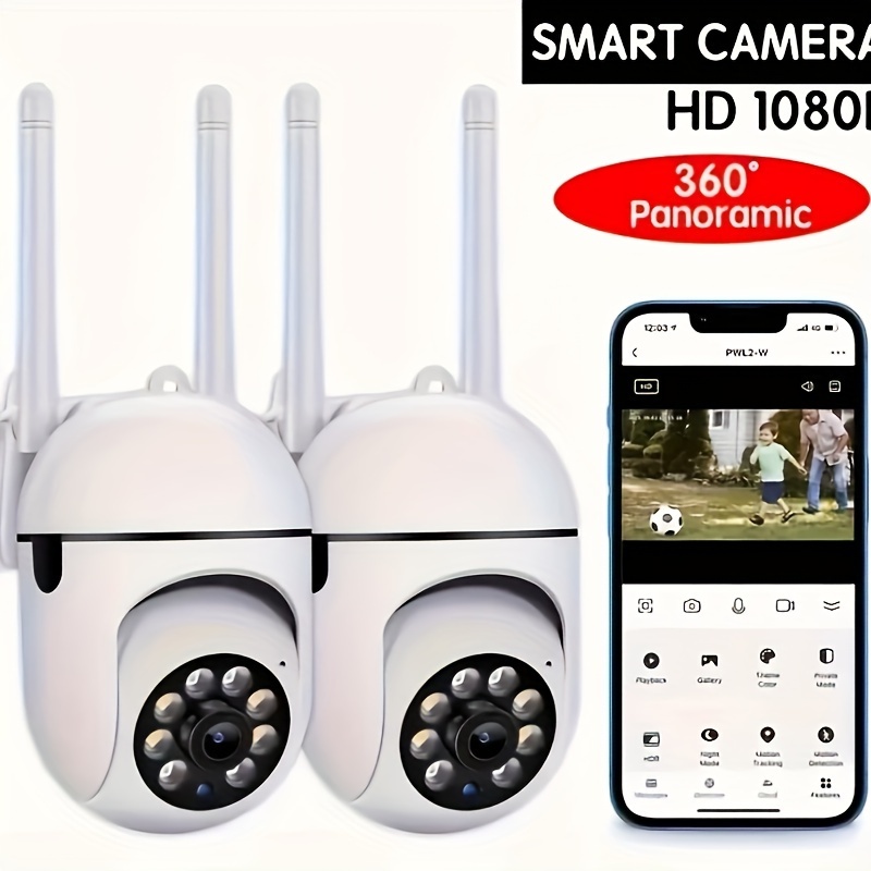 

2-pack 1080p Hd Wireless Security Camera, Pan/tilt/, 2-way Audio, Color Night Vision, Motion Detection, Via Wi-fi, Usb Powered, Plastic, No Battery Or Remote - Indoor/outdoor Surveillance System