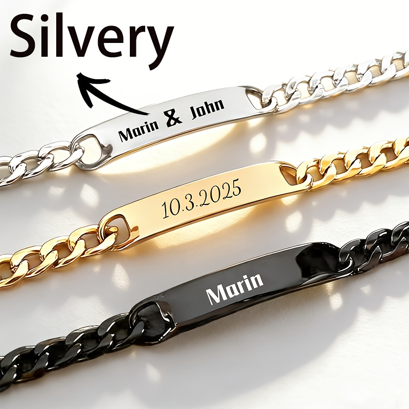 E-shop Personalisiertes kubanisches Armband aus 304 Edelstahl, graviert mit inspirierendem oder warnendem Text, Namen, Jahrestagen, Partnerarmbändern,