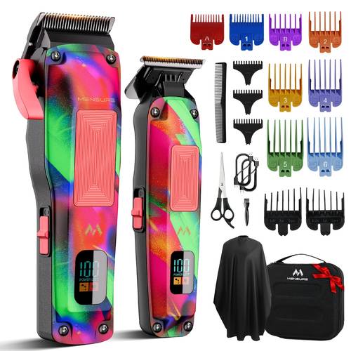 professional hair clippers for men 7500rpm high speed motor cordless 5 hour metal body with graffiti design zero t blade complete barber kit with 10 color guards and bag