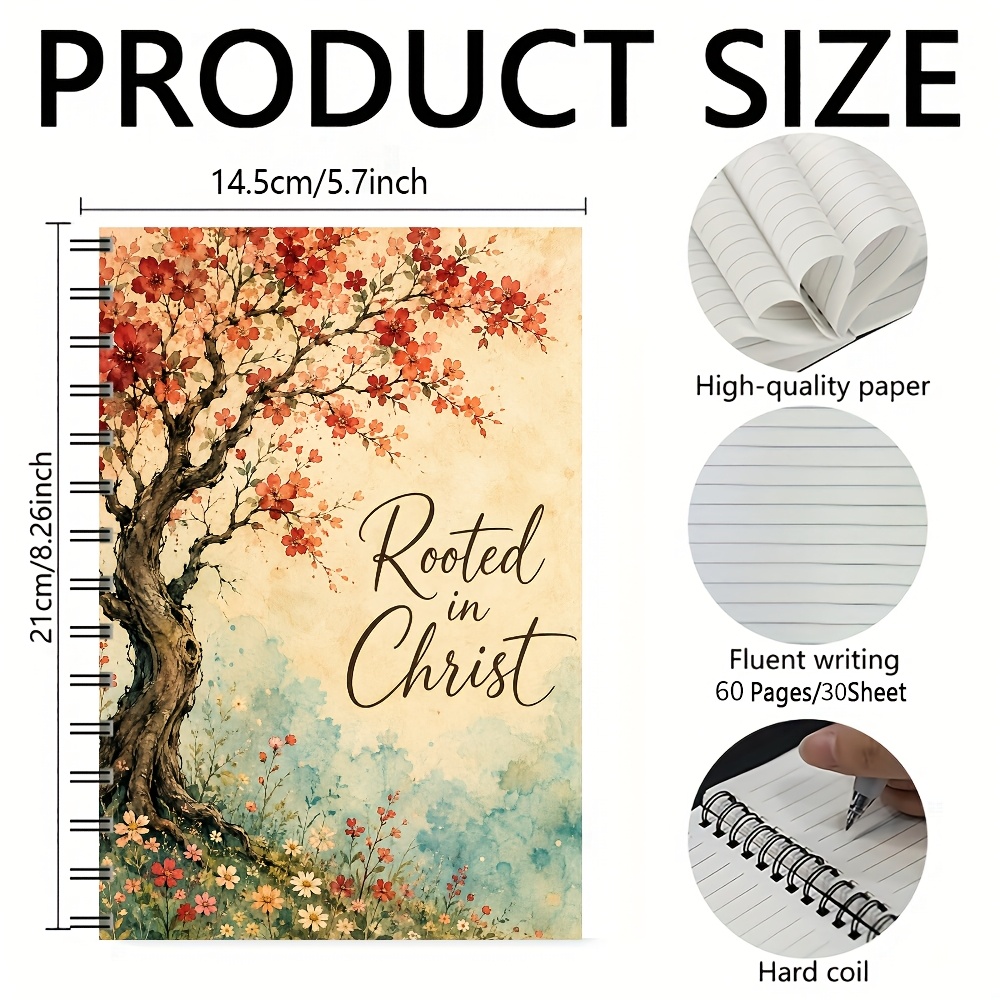 TEMU 1pc In Christian Journal - Bohemian Watercolor Spiral Notebook With Faith Cover, A5 Diary Suitable For Devotional Writing, Church Notes, Daily