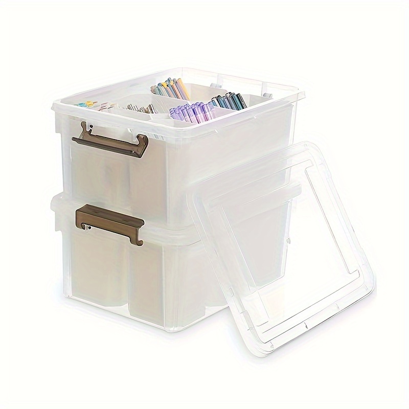 TEMU 2pcs Stackable Plastic Storage Bins, Clear Storage Box With Lids, Multipurpose Storage Containers For Organizing Office Supplies, Storage