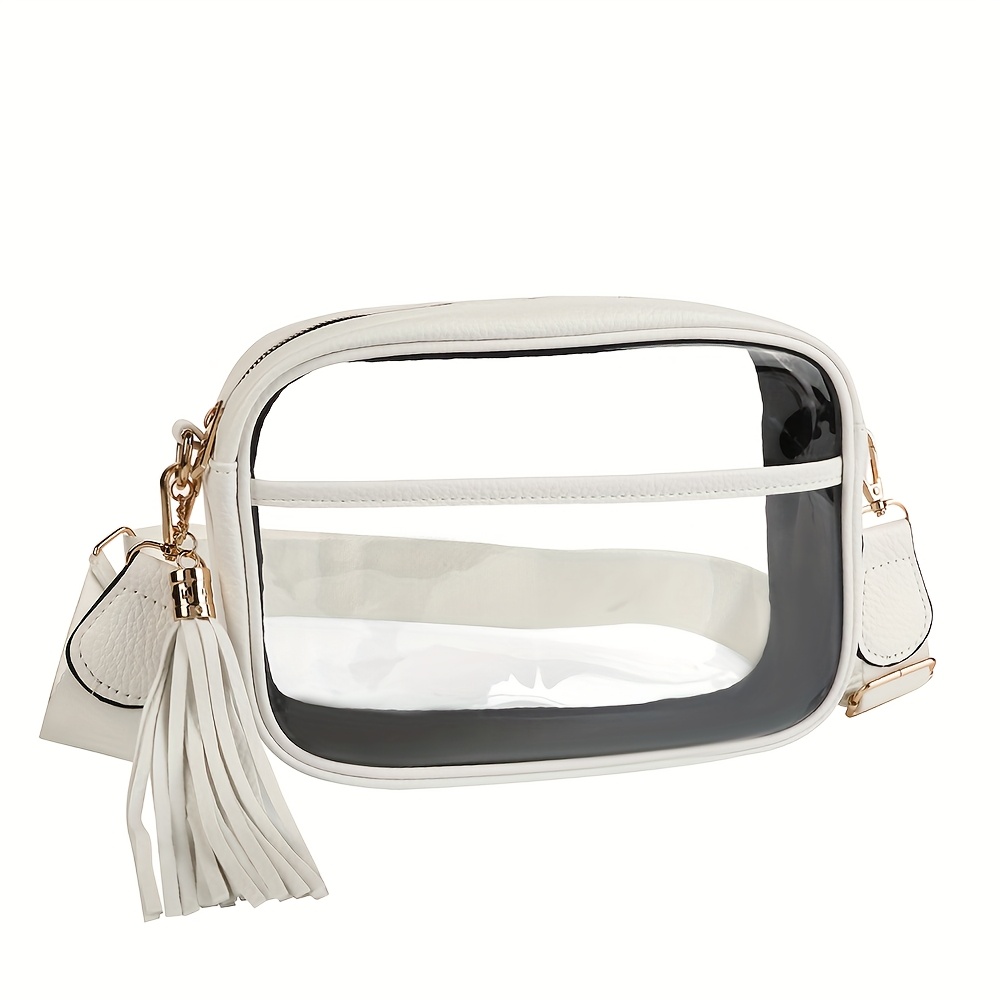 TEMU Women's High Quality Tpu Crossbody Shoulder Bag With Transparent Front - Minimalist Zipper Closure Square Messenger Bag Suitable For Travel,