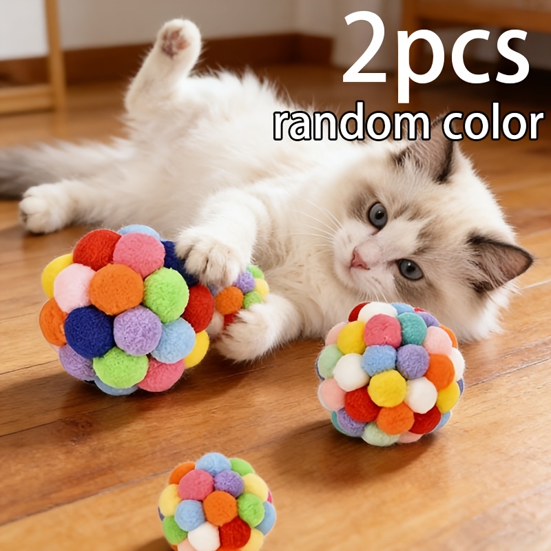2pcs/5pcs Cat Ball Toy Pet Elastic Self-amusement Teething Toy For Indoor Cats And Kittens Random Color, Without Battery