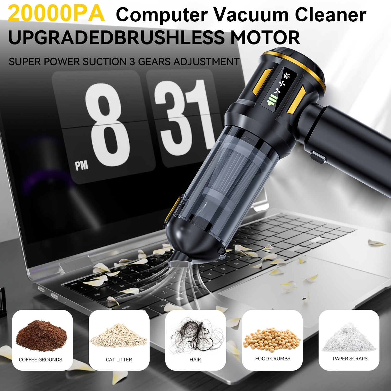  2026 new 20000pa powerful handheld vacuum cleaner battery 4in 1 lightweight vacuum blower vacuum cleaner led display usb rechargeable mini vacuum cleaner for pet hair cleaning with cleaning hoses Product details 2