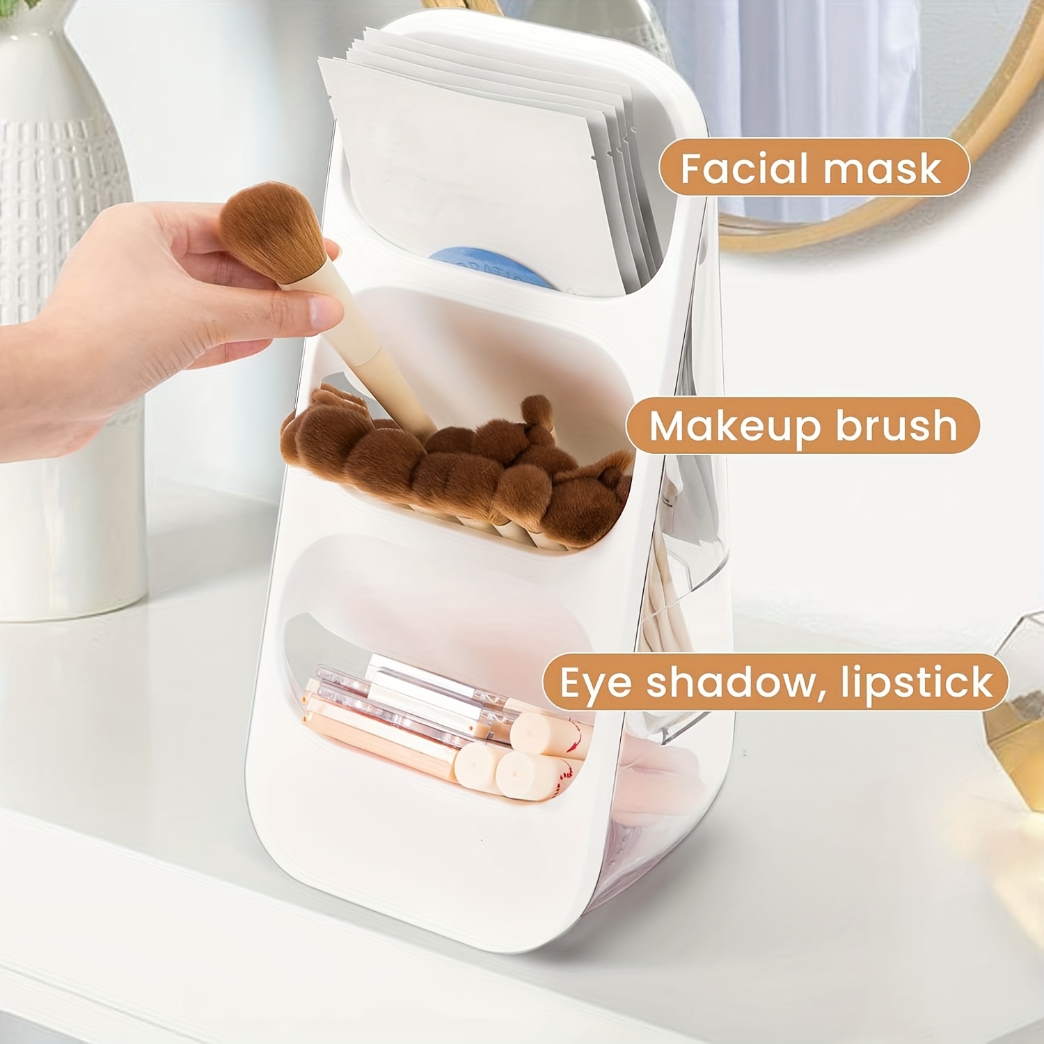 3 tier makeup brush holder organizer with multiple compartments lightweight plastic countertop storage for brushes lipsticks skincare products and stationery   bathroom or vanity display makeup brush holder Product details 4