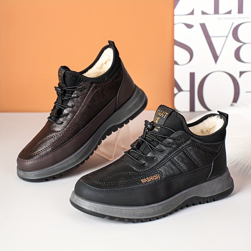 2025 new mens winter fleece lined warm snow boots slip low Temu