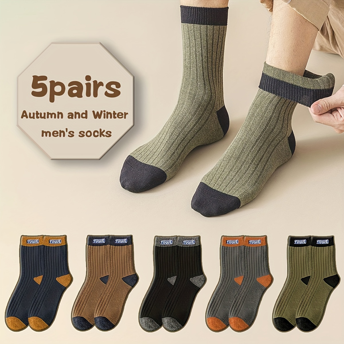 

5 Pairs Autumn Winter Men's Mid-calf Socks Anti-odor Moisture-wicking