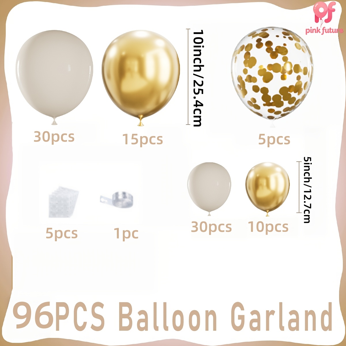 TEMU Lot de 96 pièces d' de ballons en latex blanc sable métallisé doré et à paillettes dorées, convient pour ballons de fête, , anniversaires,