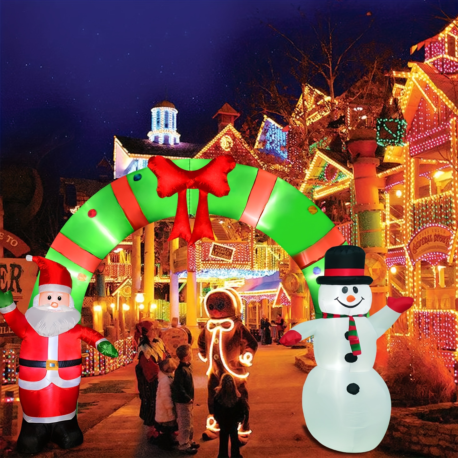 

10 Ft Lighted Christmas Inflatable , Inflatable Santa Claus And Snowman Arch Indoor And Outdoor Holiday Decorations, Built-in Led Lights, Large Outdoor Patio Decorations Garden Props