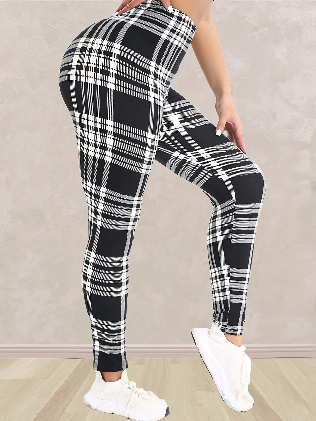 plus size women's plus size black white grid pattern high Temu