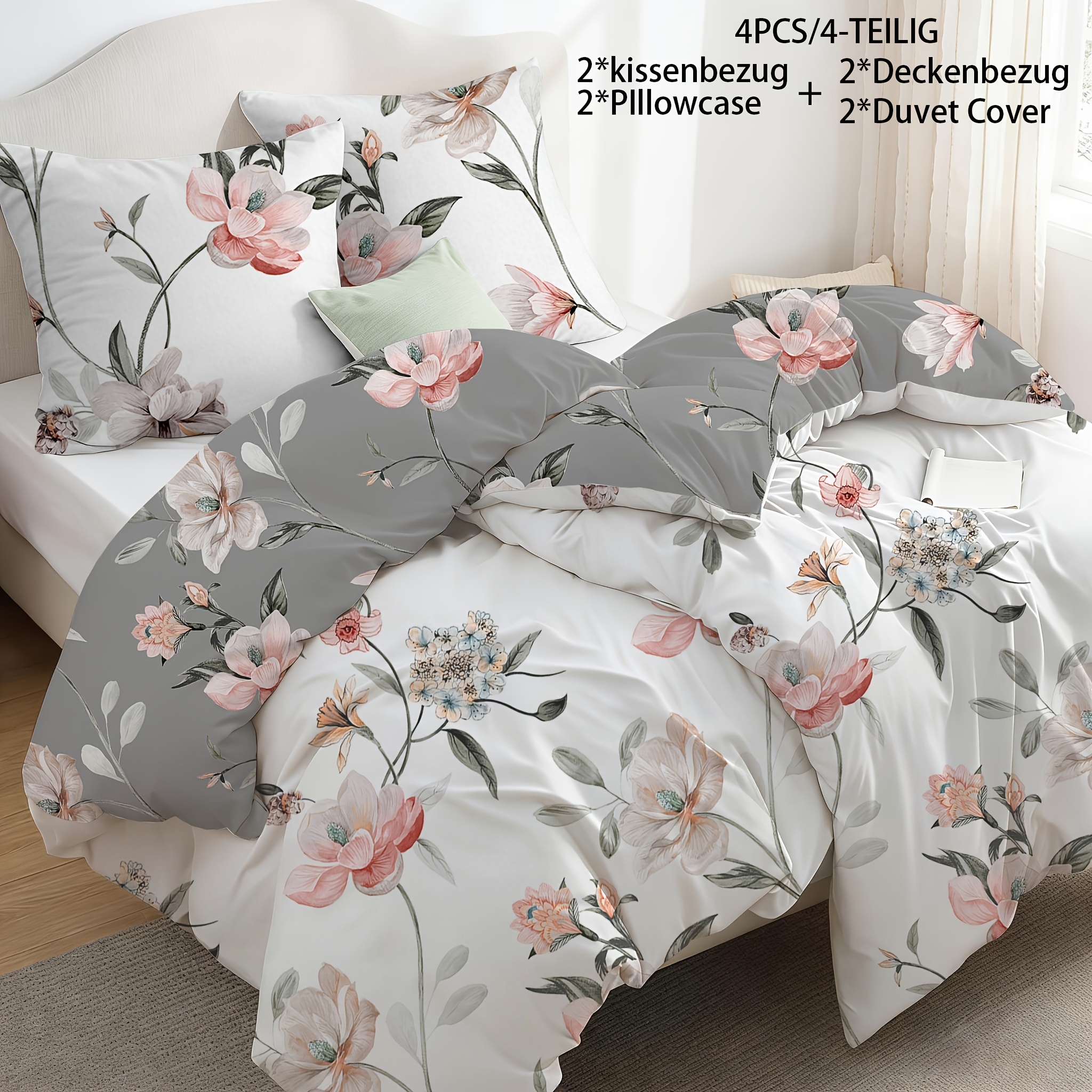TEMU Quilt Cover 4pcs Set (quilt Cover * 2, 2 Pillowcases 80 X 80 Cm, Excluding Pillow Core) Comfortable And Soft Bedroom And Dormitory Bedding And