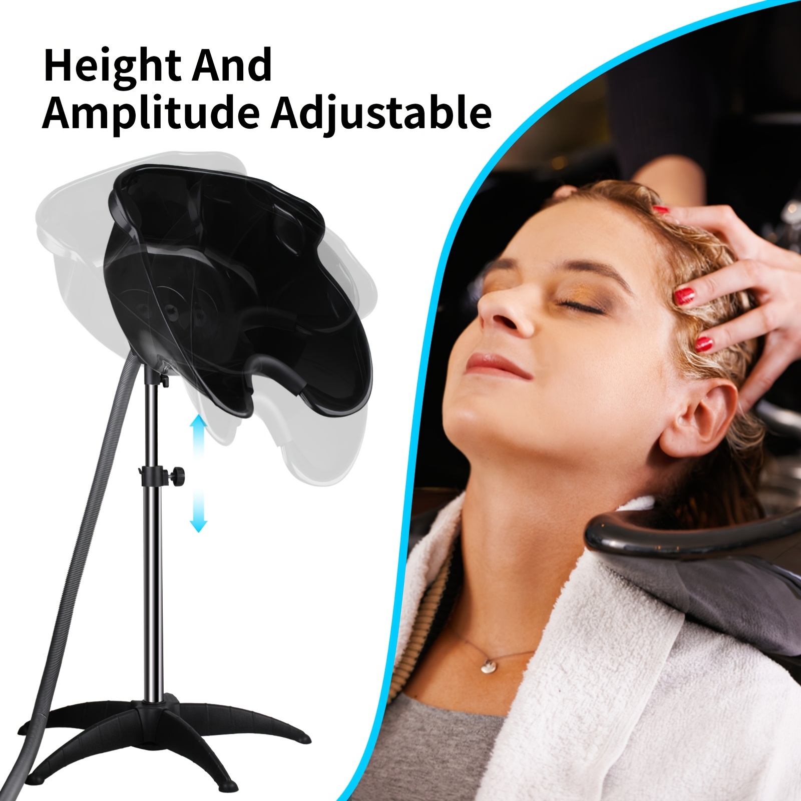 TEMU Portable Shampoo Bowl, Salon Sink With 1.5m Drain Pipe, Adjustable Height And Angle, Standing Deep Bowl For Home/salon Hair Washing And Cutting,