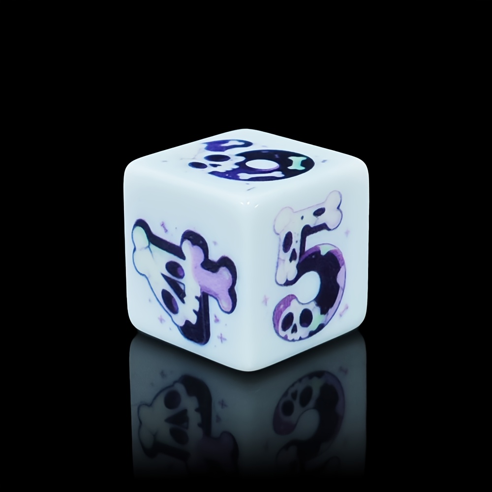 6pcs Set 16mm D6 Acrylic Dice with Purple Skull Pattern