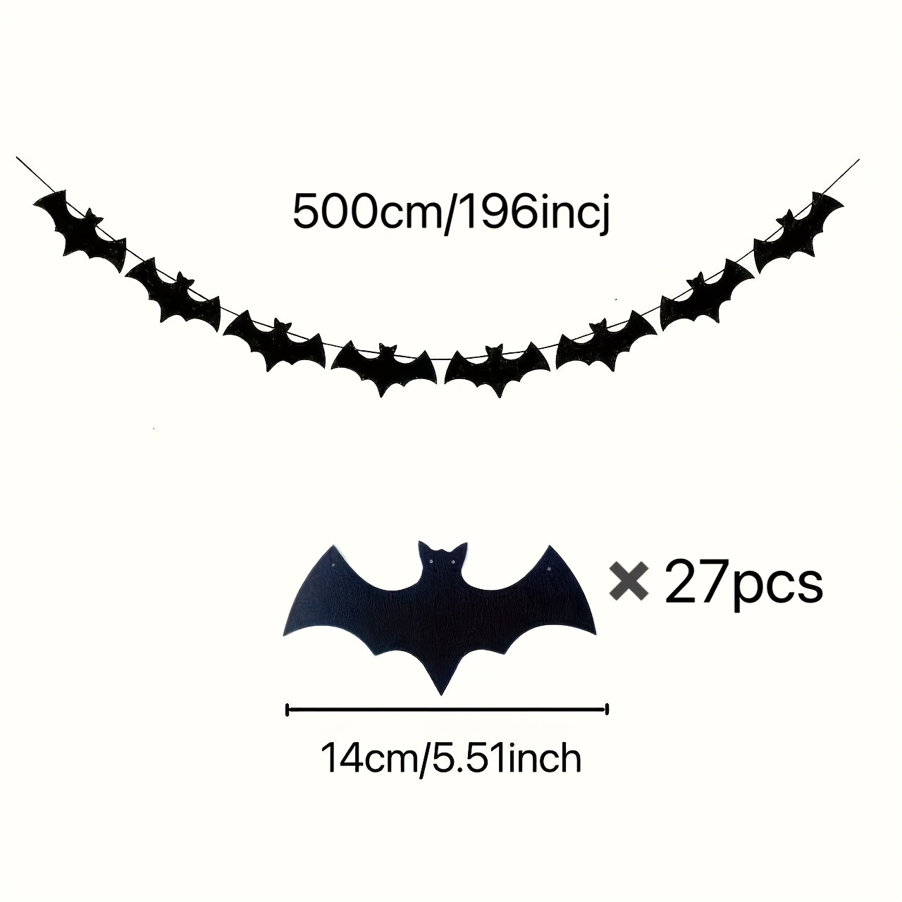 Image of 27pcs, 196inch Felt Garland Halloween Bats Garland Banner, Bat Halloween Banner Decorations For Mantle Haunted Mansion Home Bat Decor