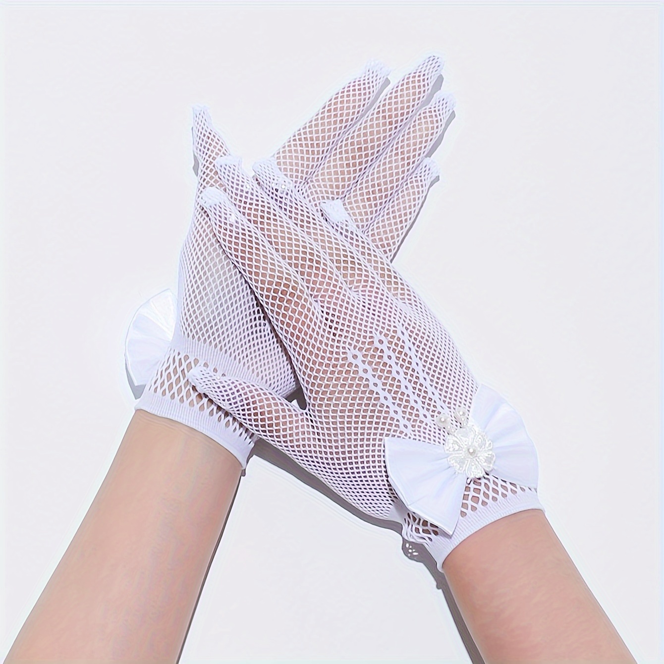 

A Pair Women's Wedding Dresses Wedding Short Netting Bow Decor Finger Fashion Decoration Dress Gloves