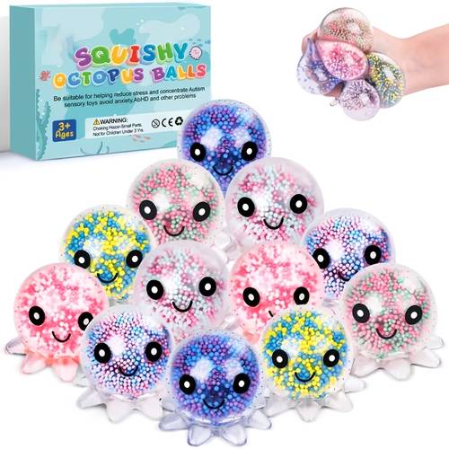 4 cute octopus soft stress balls colorful bead filled toys suitable for children and adults ideal for christmas halloween thanksgiving gifts as well colorful soft balls transparent balls random colors