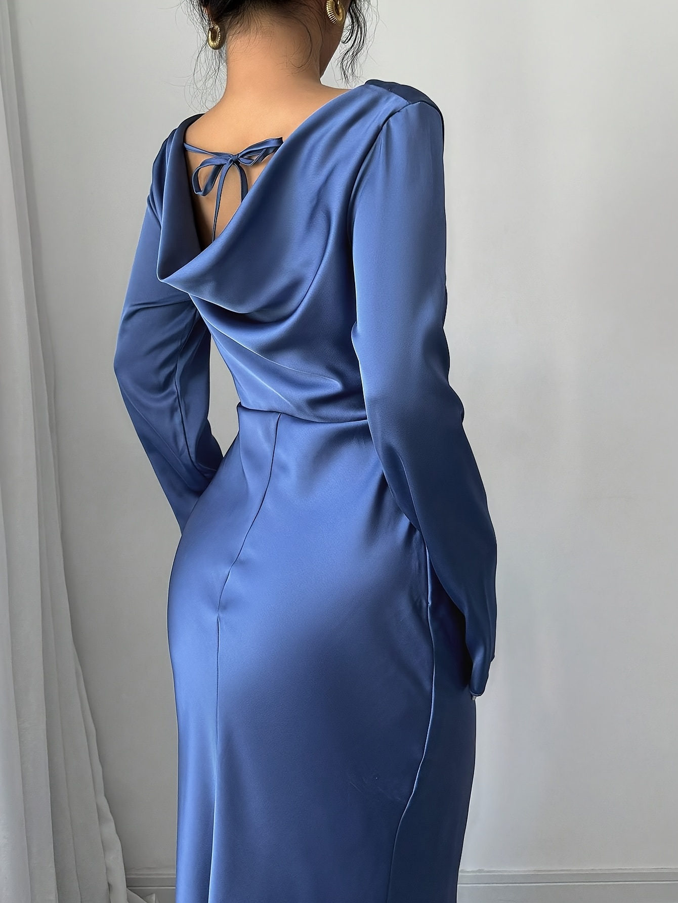 fashion satin long sleeve backless dress niche design - Temu Mauritius