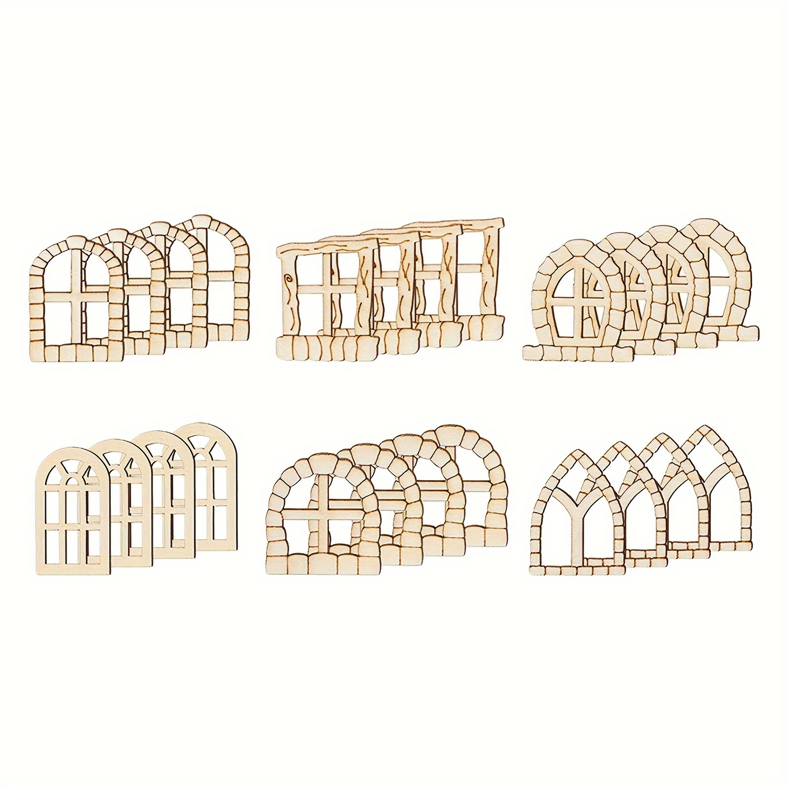 

Room Decor 6pcs Wooden Windows Cutouts, Miniature Tree Decor, Garden Art Decoration, Craft Supplies