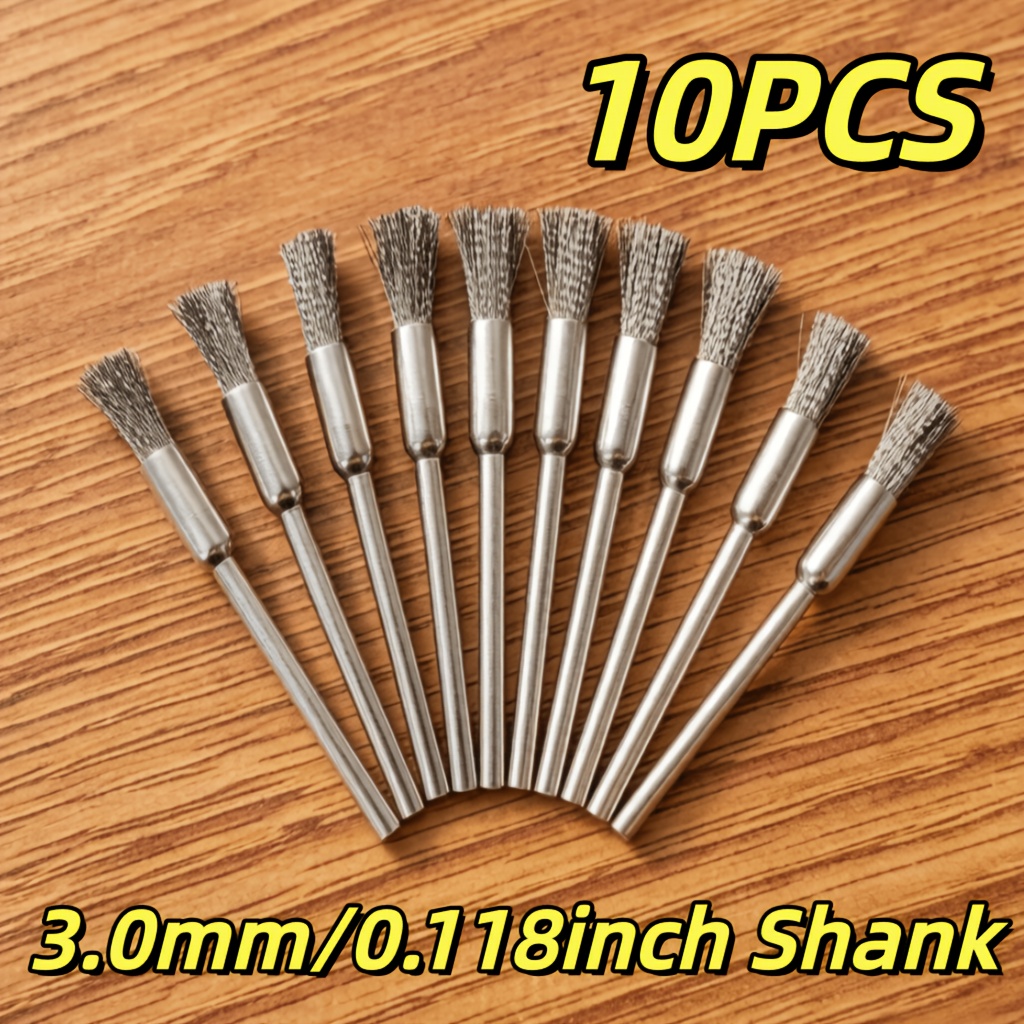 TEMU Set di 10 spazzole , gambo da 3.0 mm, mini spazzole a forma di penna, strumento per la rimozione della dal metallo, per lucidatura, pulizia e