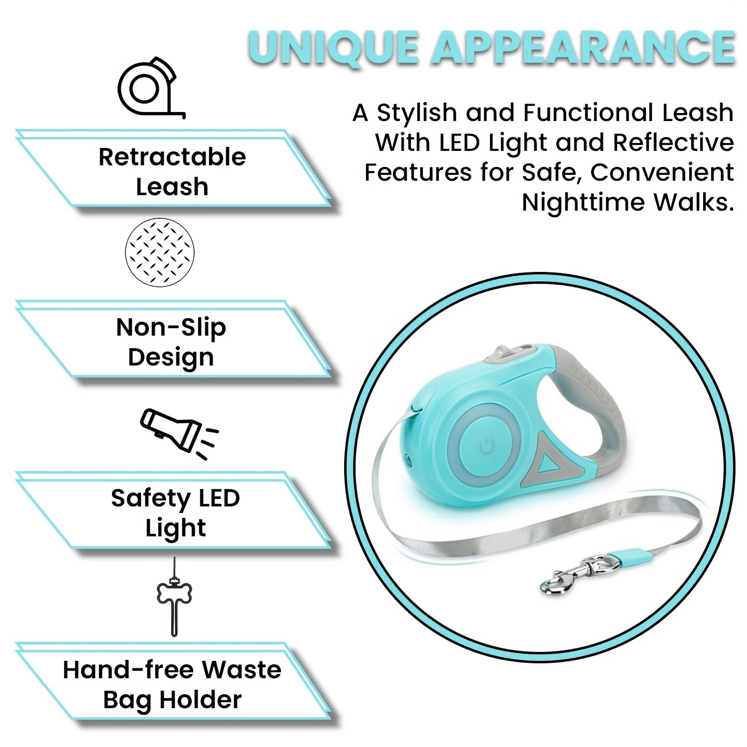16ft 5m Retractable Dog Leash with LED Flash Light - 6 Color Streamer Conversion, Durable ABS Material, Battery-Powered for Nighttime Walks, Purple&Orange Options, Outdoor Pet Accessory | Sleek Pet Leash | Ergonomic Design, Leash for Dogs - Image 6