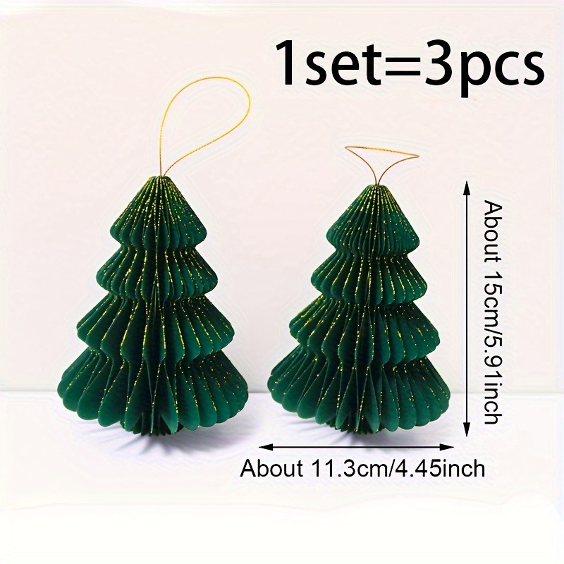 Image of 3pcs Of 5.9-inch Glittery Paper Honeycomb Tree Decorations, Suitable For Room Decor, Festive Decoration Items, Small Honeycomb Trees, Holiday Party Decoration Ornaments