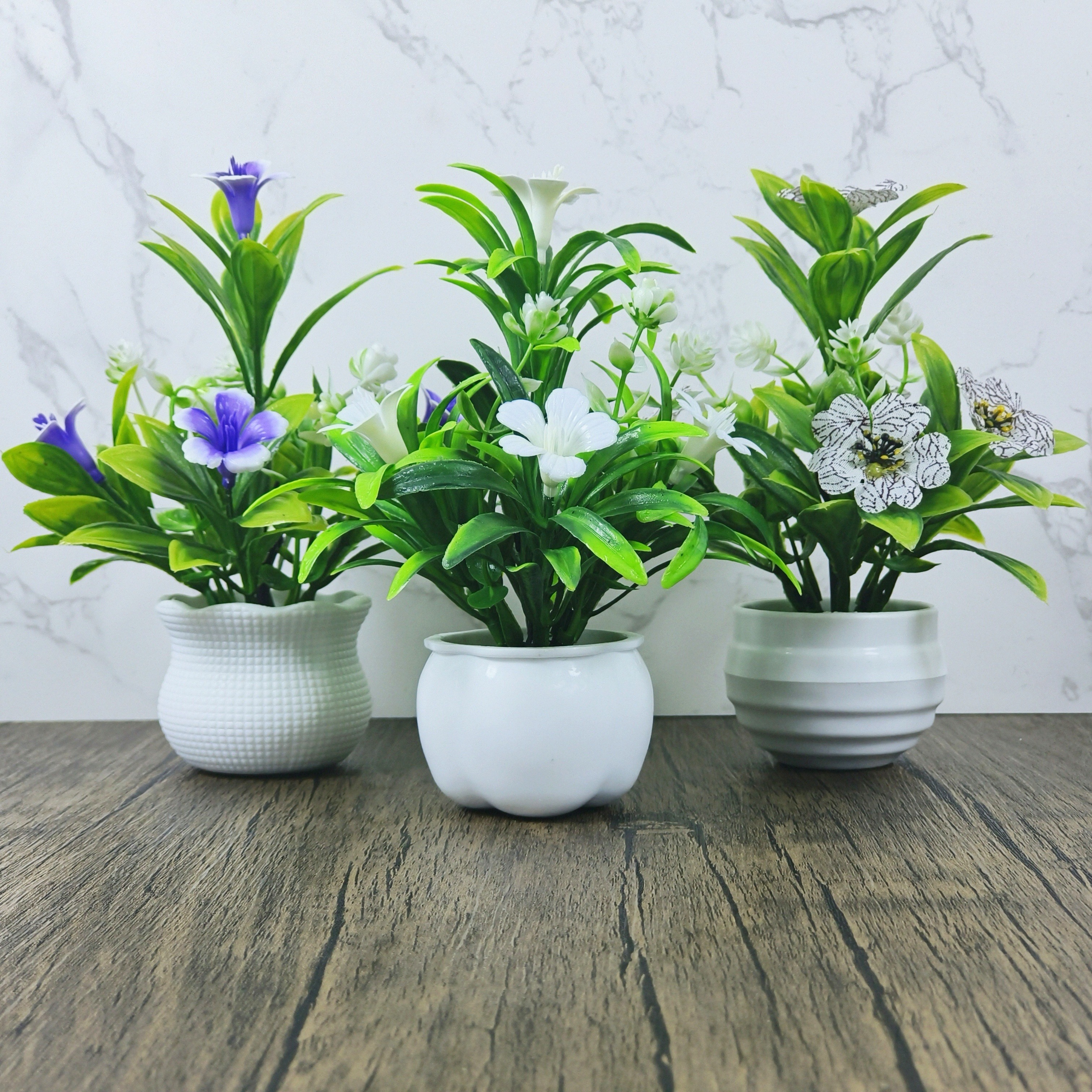 

3-pack Mini Artificial Potted Plants With White Pots For Home Decor - Plastic Faux Flowers For Living Room, Office Desk - Festive Tabletop Decor For Christmas, , Thanksgiving, Mother's Day