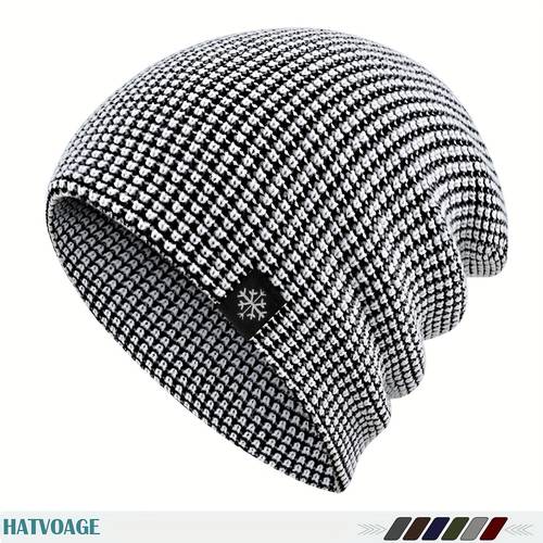 skull winter beanie with christmas snowflake label unisex warm hat for skiing cycling and snowboarding lightweight cold weather cap perfect christmas gift winter hat holiday present stylish knitwear