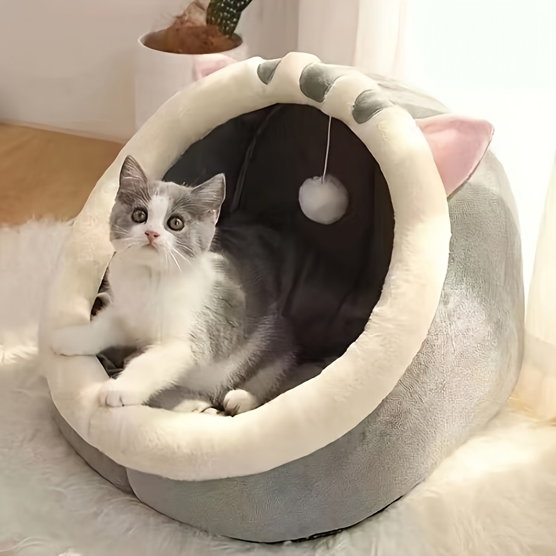 TEMU ! This Cozy Cartoon Cat Cave Bed Serves As A Cat Bed And A House, Ensuring Your Feline Stays Warm And Snug In This Pet Shelter. Ideal For Cats Of All Sizes, It A Present