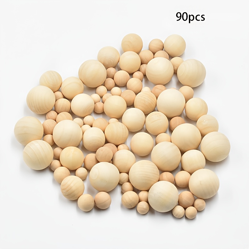 Image of 90pcs Handmade Wood Balls, Natural Wood Beads Non Round Wood Balls In 4 Sizes Hand Ground Bulk Wood Beads For Diy Crafts Jewelry Making Art (bead Assortments)