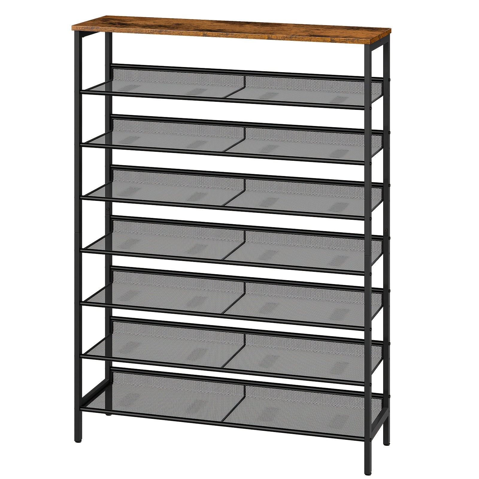 Image of 8-tier Shoe Rack Storage Organizer, Entryway Shoe Cabinet, Holds 32-35 Pairs Of Shoes, Sturdy And Durable, Tall Shoe Rack, With Adjustable Golden Metal Mesh Shelves, Design