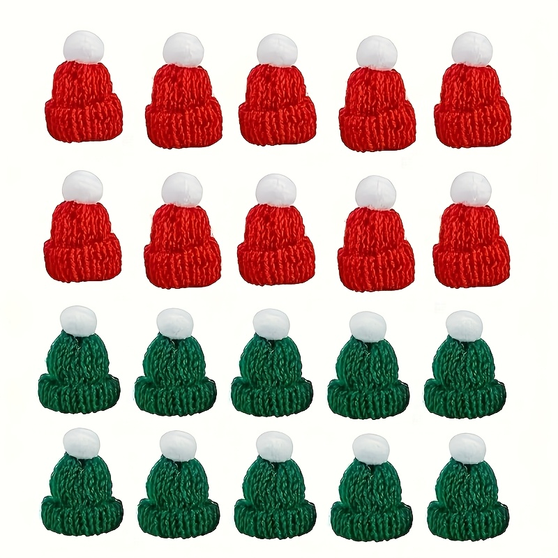 TEMU 20 Stk. Mini-Weihnachtsmützen aus Strickgarn, rot grün, Weihnachtsdekoration, DIY-Kunst Handwerk, Christbaumschmuck, Dekoration für Feiertags-