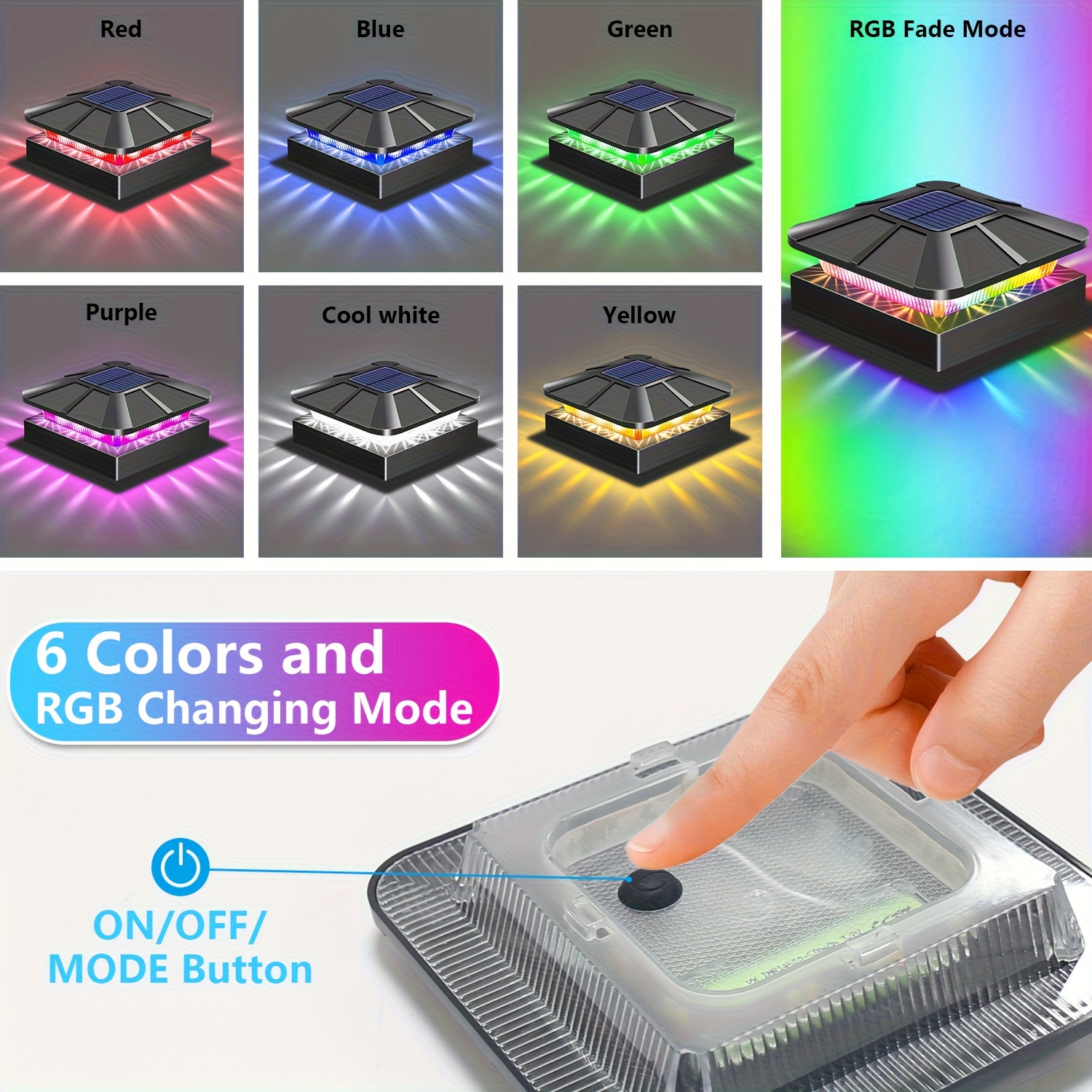 2/4 pièces Lampes Solaires RGB à Changement de Couleur, Lampes Solaires LED Extérieures Lumineuses RGB, 7 Modes d'Éclairage, Lumière Solaire pour Clôture, Terrasse, Escalier, IP65, Lumière Décorative pour Rue, Porche et Jardin, Lumières d'Ambiance Festive